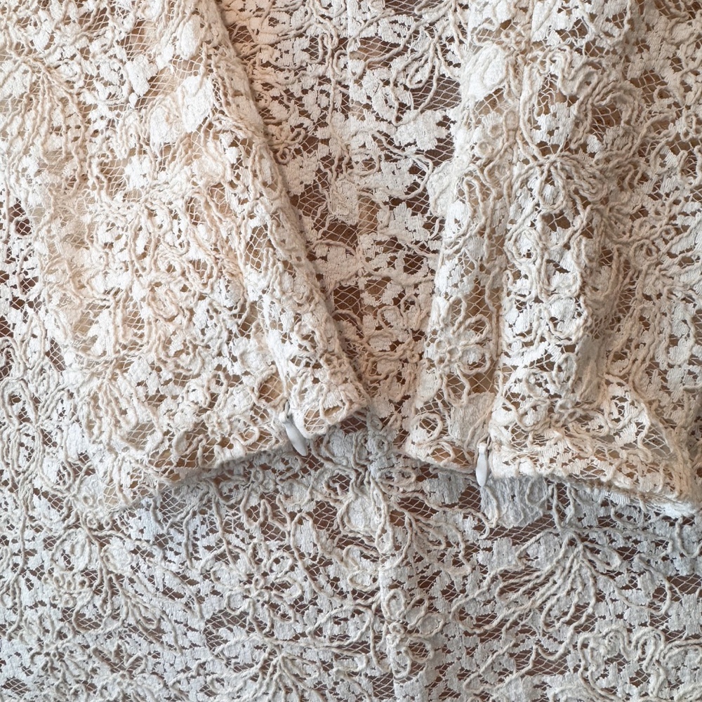 Bronx and Banco Cream Lace Long Sleeve Dress with Black Bow - Picture 3 of 5